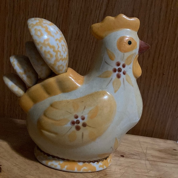 Yellow Floral Ceramic Chicken Figurine with measuring spoons - Picture 2 of 7